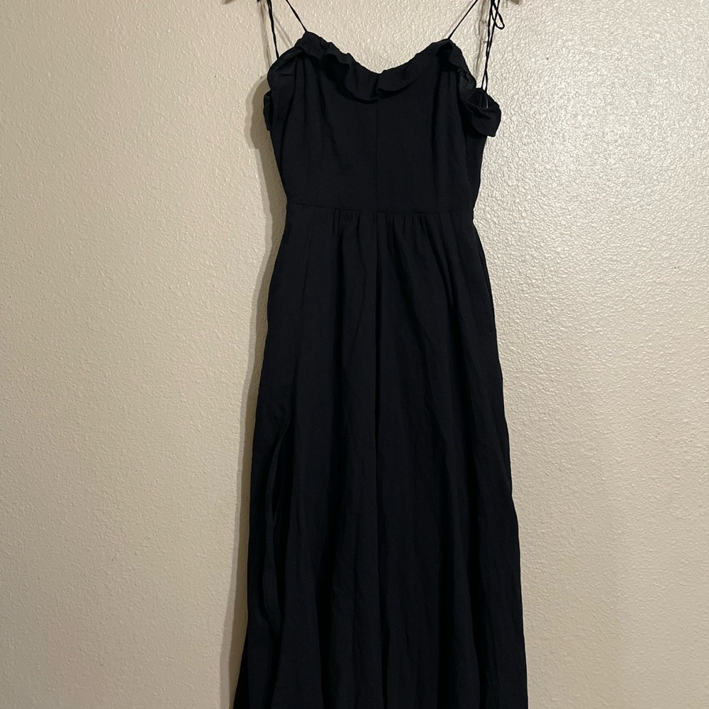Reformation‎ Selma Black Ruffle-Trim Midi Dress with Side Slit - Picture 4 of 16